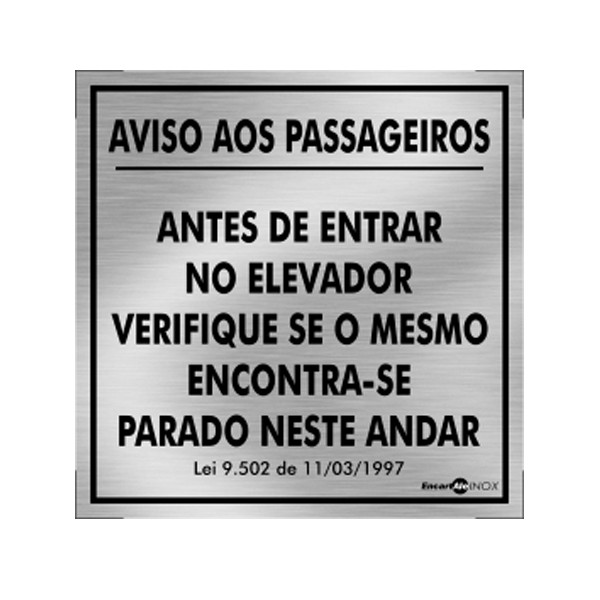Placa Inox Aviso Aos Passageiros Pa-10 - Encartale