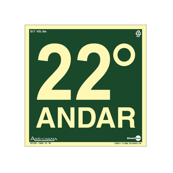 Placa em PVC 22° Andar Fotoluminescente PAF-624/F