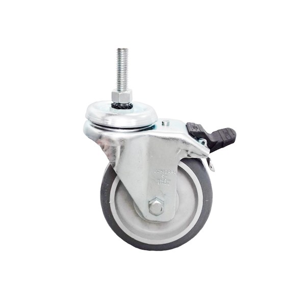 Rodízio 5 Pol. Cinza Espiga Giratória Rosqueada c/Freio - Schioppa