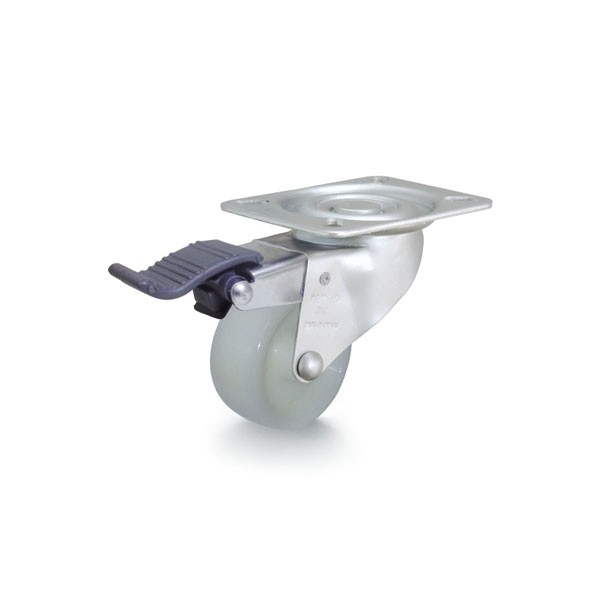 Rodízio 3 Pol. Branca Nylon Placa Giratória c/ Freio Fixa - Rodcar