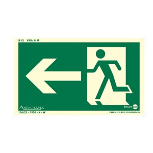 Placa Saída de Emergência Esquerda Fotoluminescente Paf703 - Encartale 
